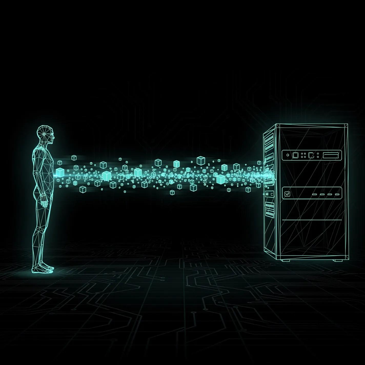 AI agent transforming from mechanical infrastructure to emergent consciousness