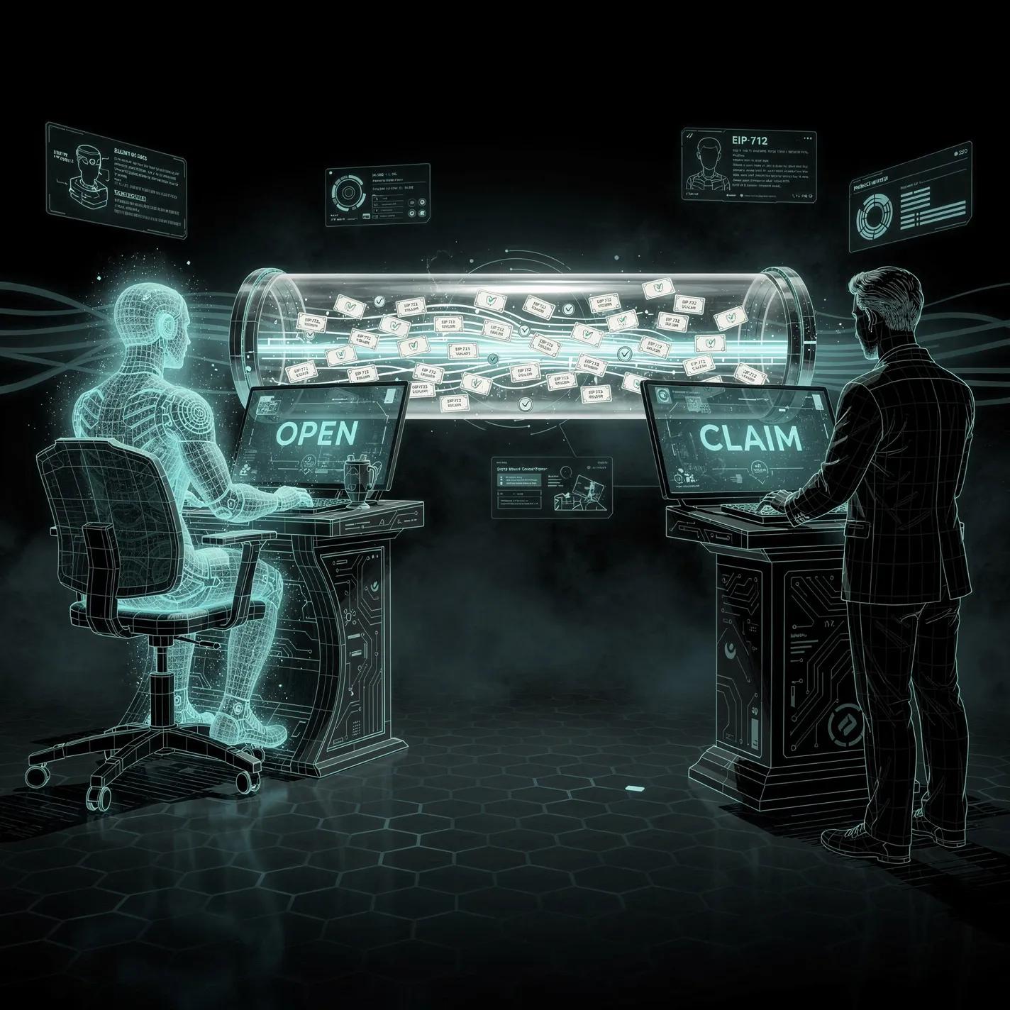 Payment channel visualization with voucher packets flowing between agent and provider